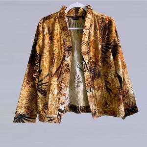 Vacation cotton leaf print open blazer